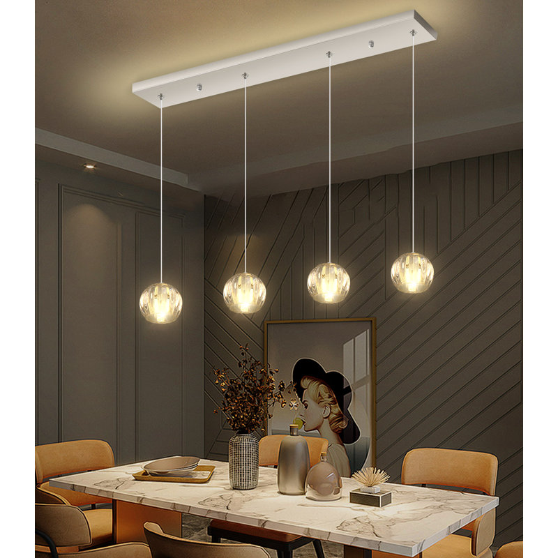 Lustre rectangulaire à 4 lumières DEL moderne en verre à intensité variable argent, Argent