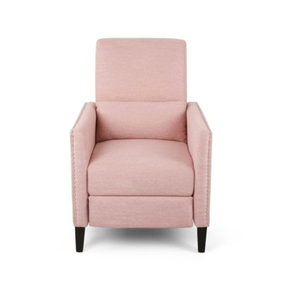 Pushback Recliner Chair with Side Pocket, Fabric Armchair with Rivet Decoration, Mid Century Accent for Living Room and Bedroom