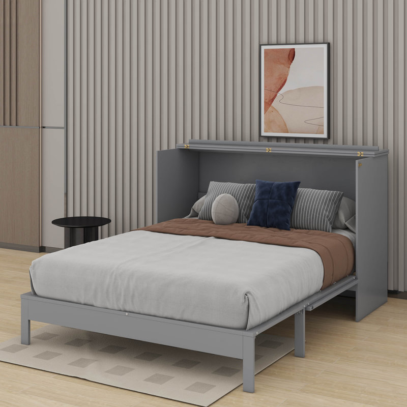 Lit escamotable double avec tiroirs, gris
