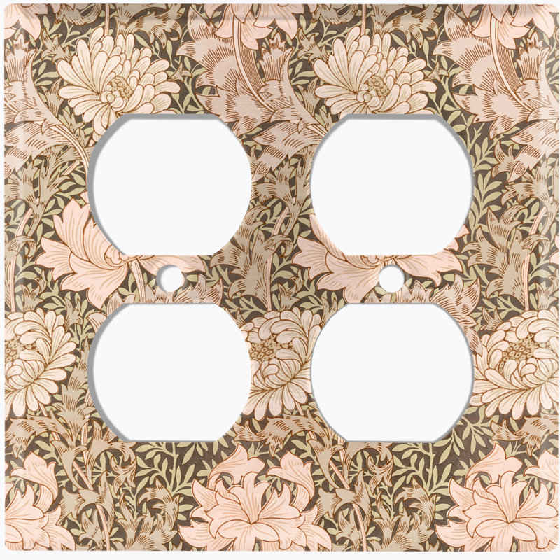 Copper Rust Patina Teal Print 2 - Gang Duplex Outlet Standard Wall Plate, Pink