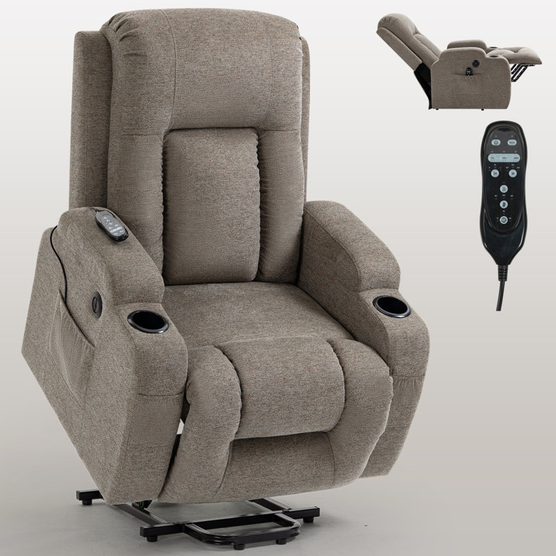 Infinite Position Single Motor Up To 350 LBS Power Lift Recliner Chair For Elderly, Heavy Duty Motion Mechanism With 8-Point Vibration Massage And Lumbar Heating, USB Charging Port, Cup Holders