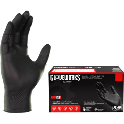 Gloveworks 100-Pack 5 Mil Nitrile Disposable Powder Free Gloves, Small, Black
