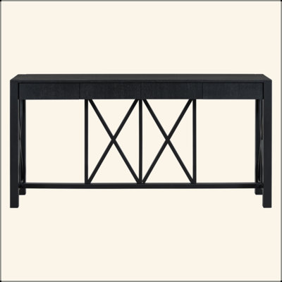 60''Acacia Veneer Console Table With 4 Spacious Drawers, Modern Crisscross Design Entryway Table With Open Bottom Storage,Farmhouse Sofa Table For Living Room,Kitchen,Dining Room,Hallway