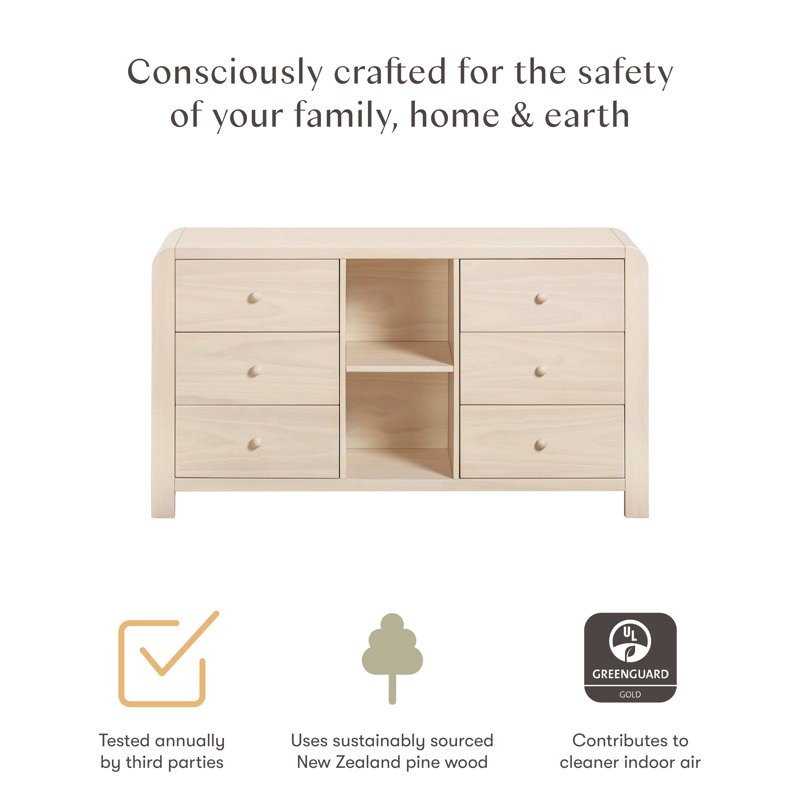 TipToe 6-Drawer Assembled Dresser with Cubbies, Washed Natural