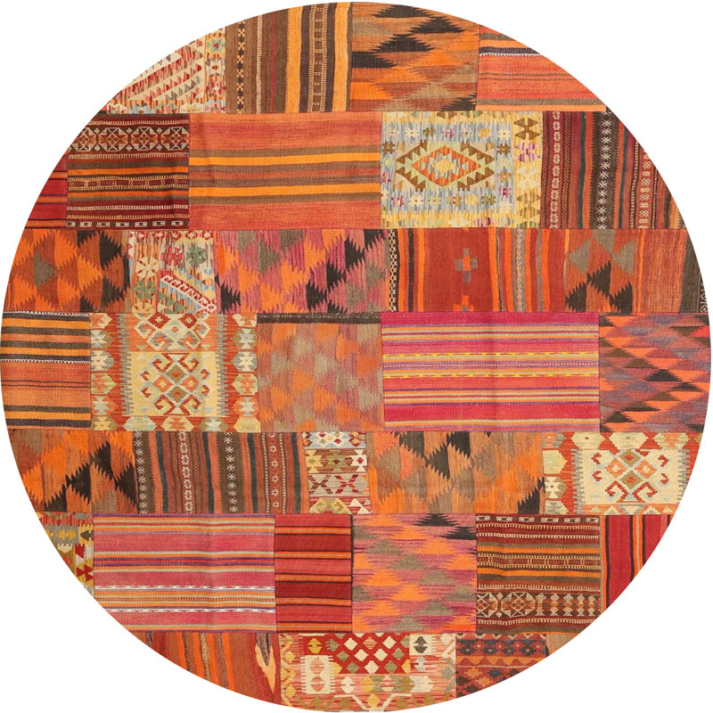 Tapis de zone orange/brun contemporain Ebbo, Rond 4 pi