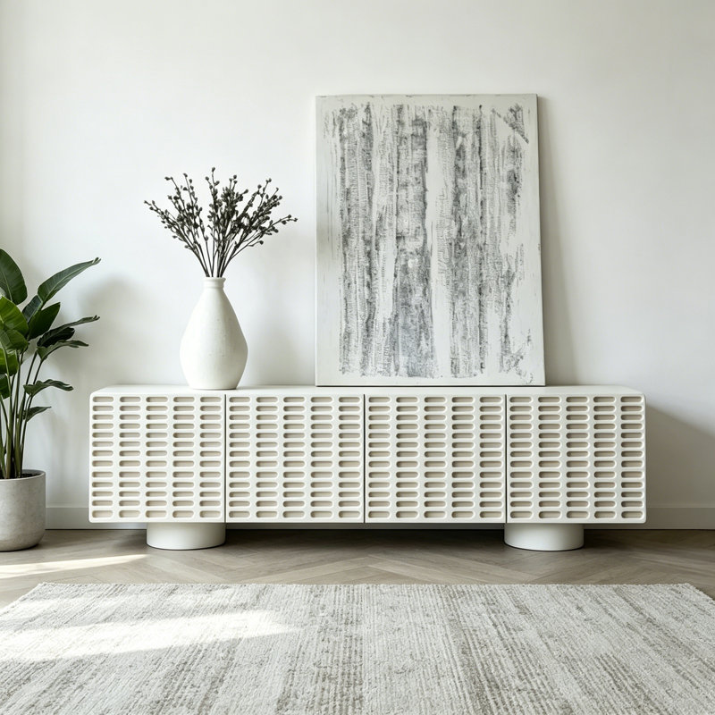 Meuble télé avec rangement de style français, Blanc cassé / blanc