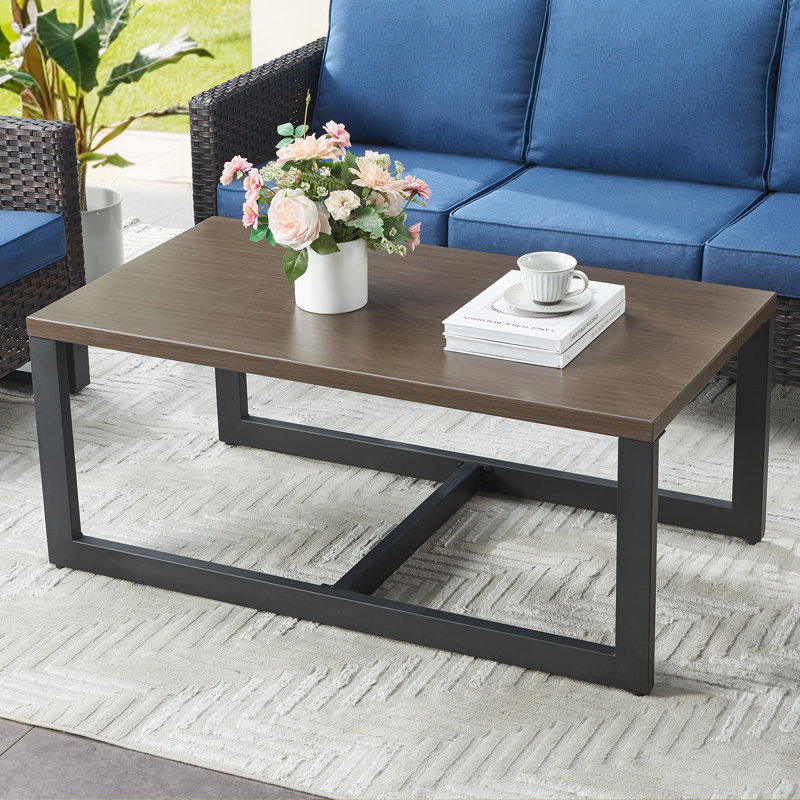 Nazime Rectangular 47" L x 26" W Outdoor Steel Coffee Table, Brown