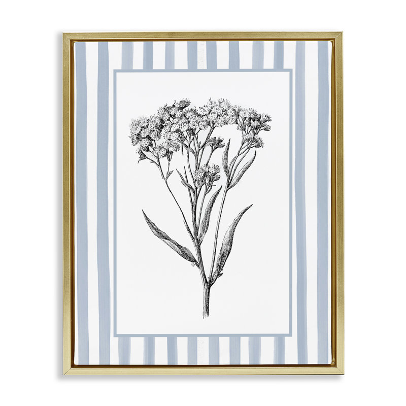 Cadre flottant rétro à rayures bleues Vintage Herbs, design par Lettré et doublé, H 31 po x l 25 po