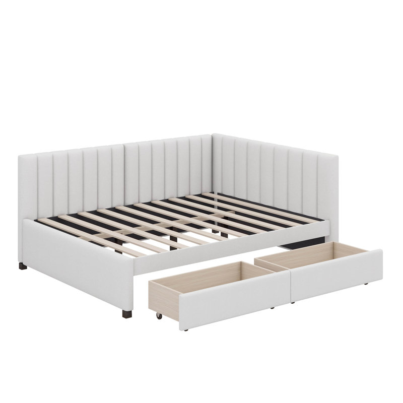 Structure de canapé-lit double avec tiroirs de rangement Debi, Beige