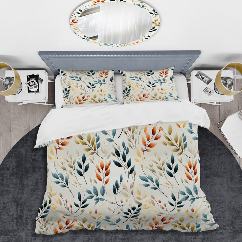Literie Minimalist Leaves II, Housse de couette pour grand lit et 2 taies décor