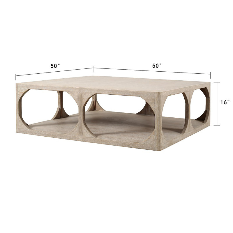 Peking Ming Solid Wood Coffee Table, 16" H x 50" L x 50" W, White