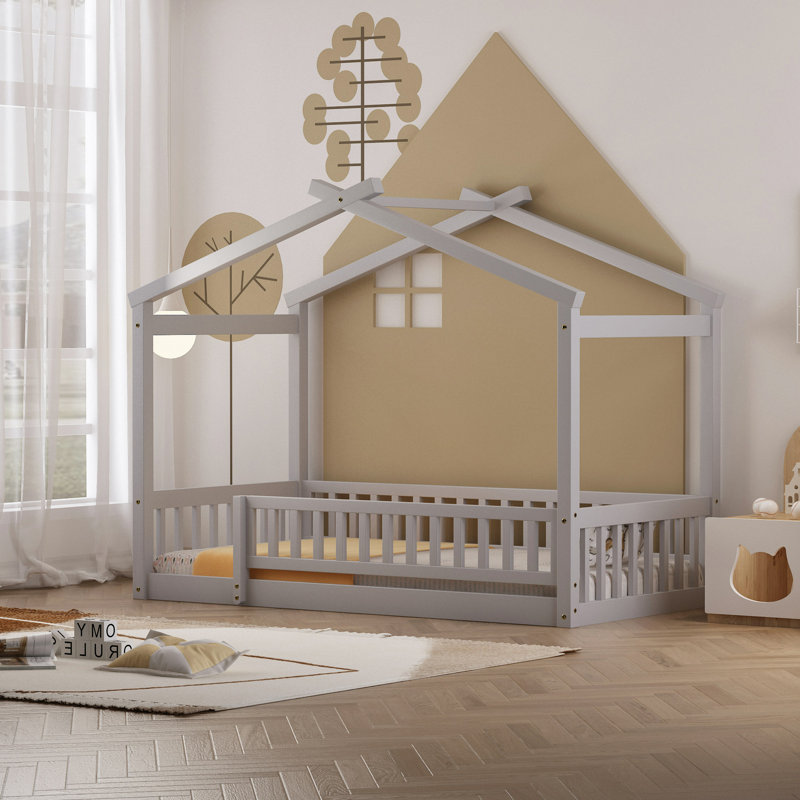 Cadre de lit en bois avec clôture, Lit simple