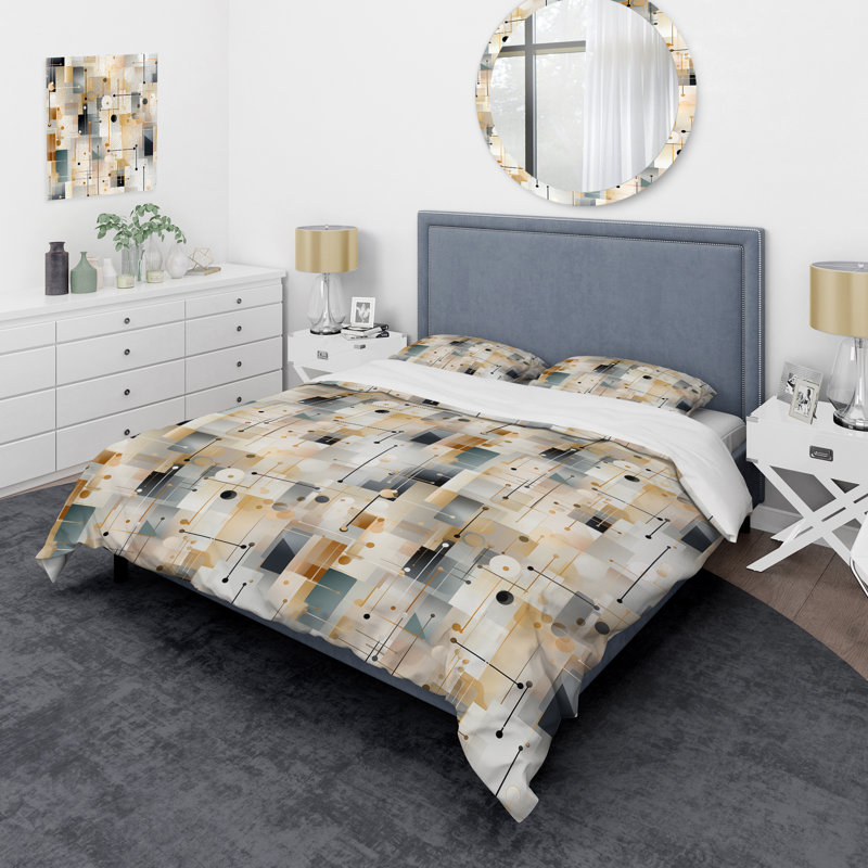 Ensemble de housse de couette Modern Beige Mosaic Symmetry, Housse de couette simple + 1 taie décorative stan