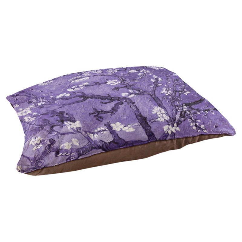 Coussin de concepteur de fleurs d’amande Burk, L 32,5 po x l 42,5 po, Mauve / Brun foncé