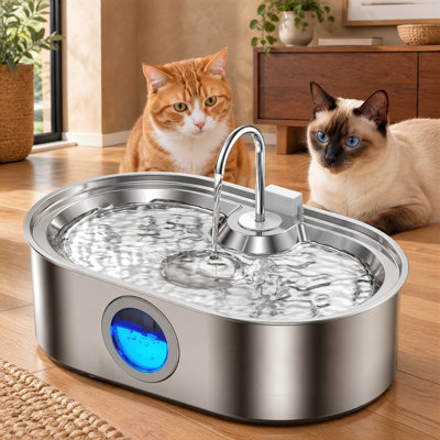 Fontaine à eau pour grands chiens en acier inoxydable de 13 L/3,4 gal avec une zone d'abreuvement plus profonde et plus large, distribution automatique, fenêtre de visualisation de l'eau et 7 filtres.