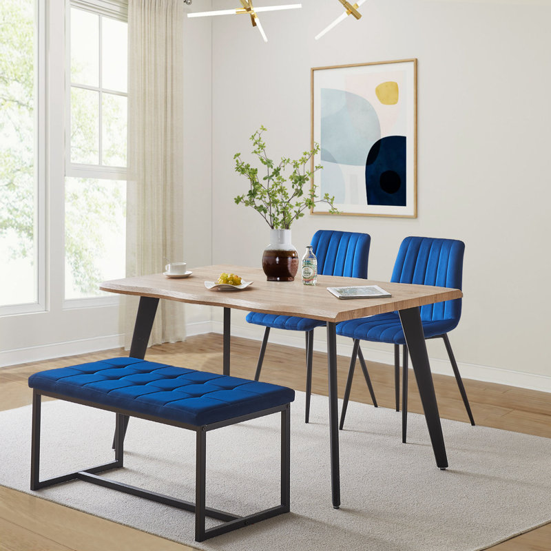 Marigolde Velvet Upholstered Bench, Blue