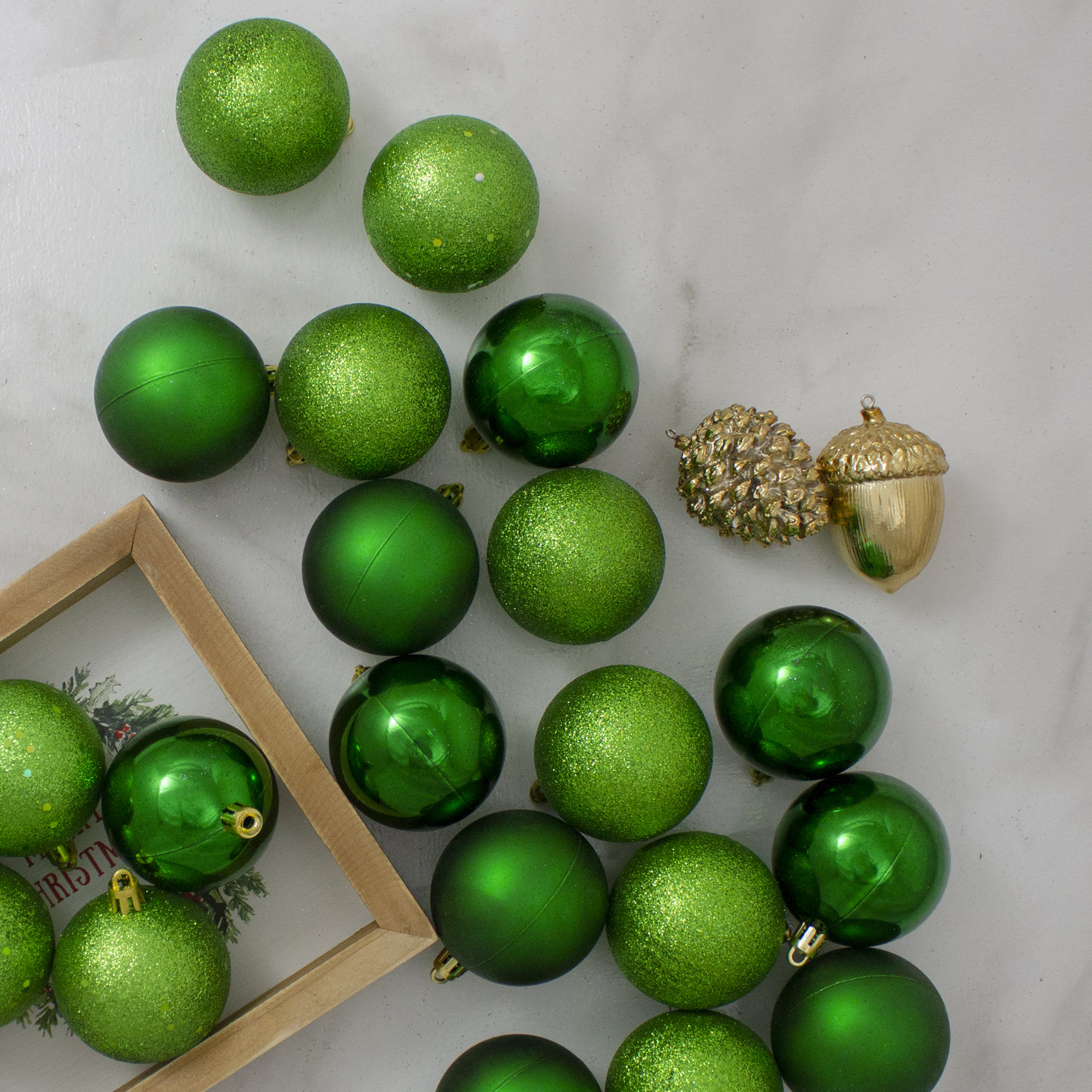 24ct Shatterproof 4-Finish Christmas Ball Ornaments, Xmas Green