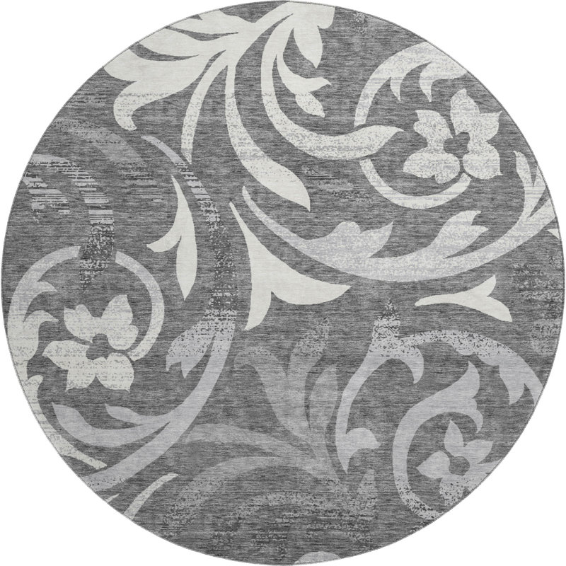 Premium Machine Washable Prisco Charcoal Rug, Round 8'