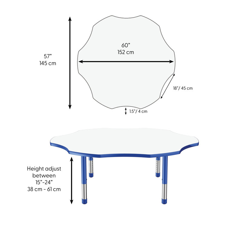 Table d'activité avec pieds réglables effaçables à sec - blanc, Tableau blanc / bleu, Épais, Fleur