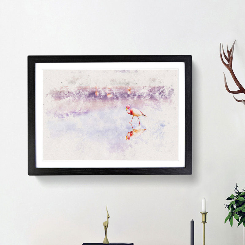 Flamingo Reflection - Picture Frame Painting Print, 36cm H x 48cm W x 2cm D, Black Framed