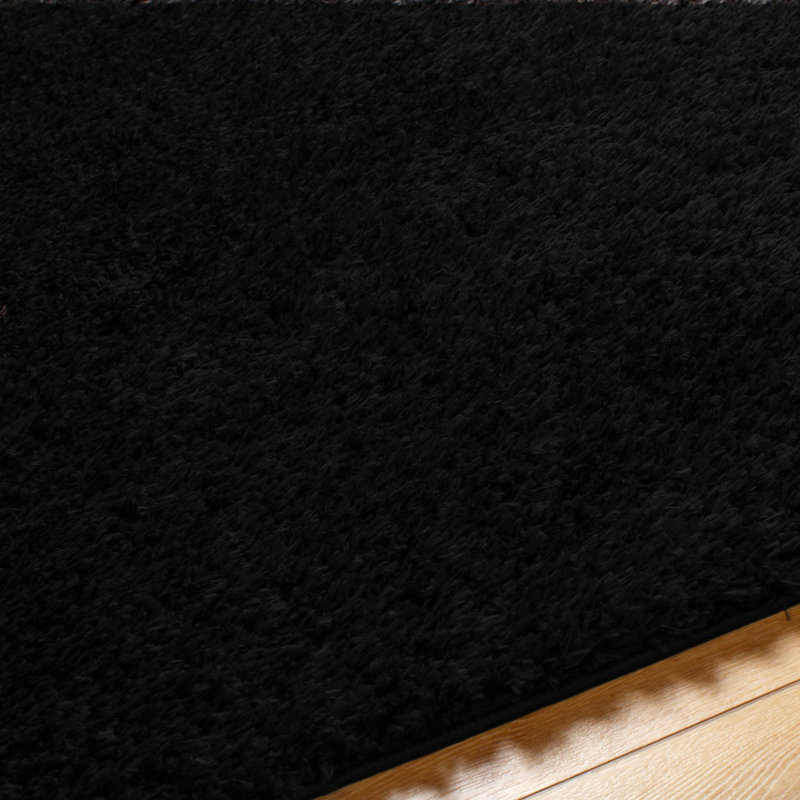 Black Modern Shaggy Rug, Plain Anti Slip Easy to Clean Rug For Living Room, Dining Room, Bedroom, Kitchen