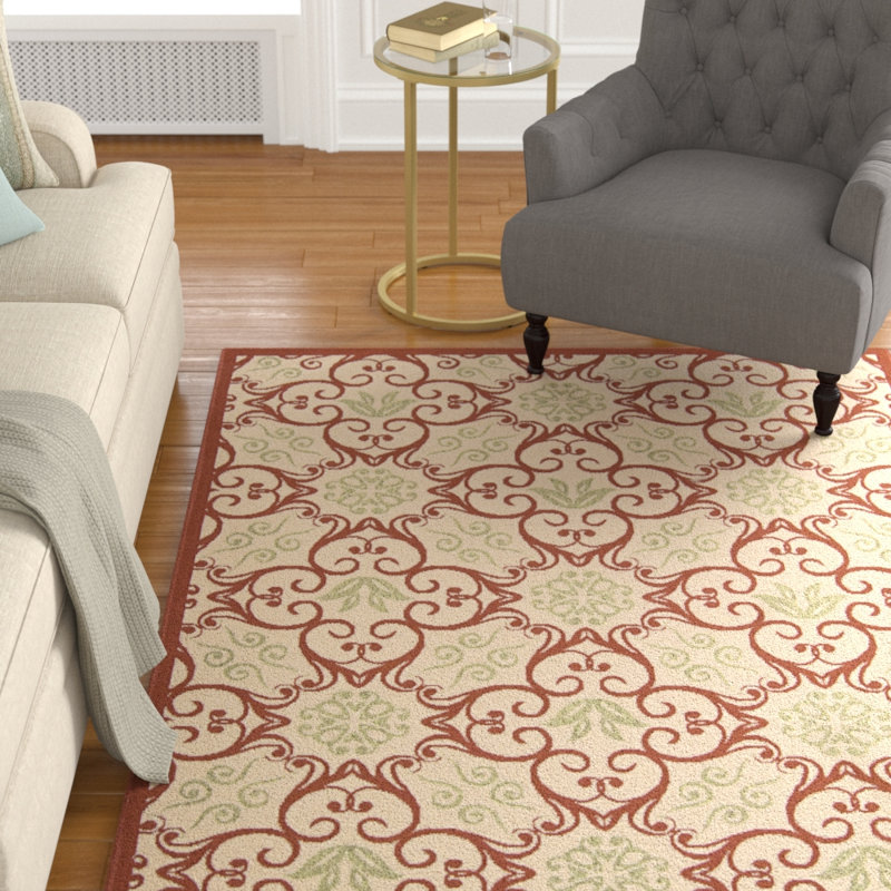 Tapis intérieur / extérieur géométrique ivoire / rouille Lewis, Rectangle 3 pi 11 po x 5 pi 11 po