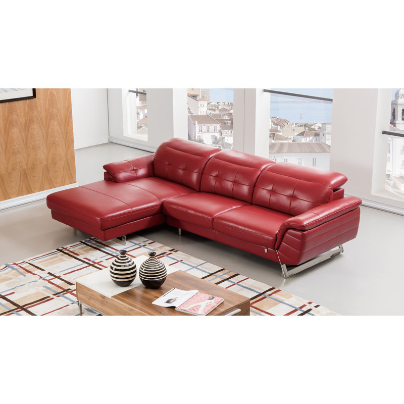 Bairiki Upholstered L-Shaped Sectional, Red Genuine Leather, Left Hand Facing