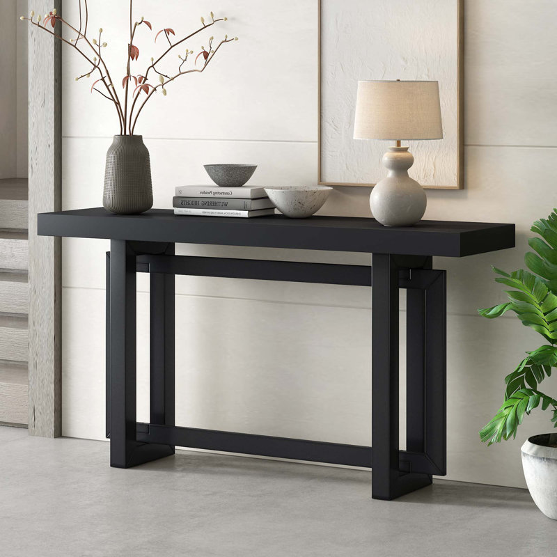 59" Solid Wood Console Table, Dark Black Duplicate, Black