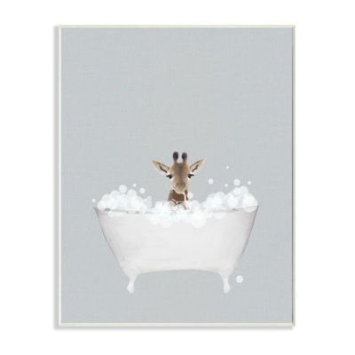 Giraffe Blue Bath by Leah Straatsma - Painting
