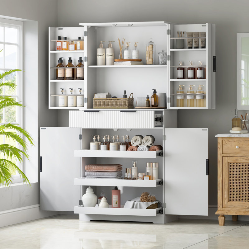 Garde-manger cannelé 72 po avec 3 tiroirs à clavier et 6 tablettes de porte réglables, Blanc