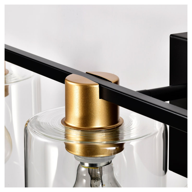 Luminaire de salle de bain 5 lumières noir et or mat avec abat-jour en verre transparent