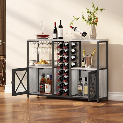 Mini Bars for Home, Wooden Coffee Bar Cabinet, Modern Liquor Cabinet for Liquor and Glasses, Farmhouse Buffet Wine Bar Cabinet with Storage Sideboard