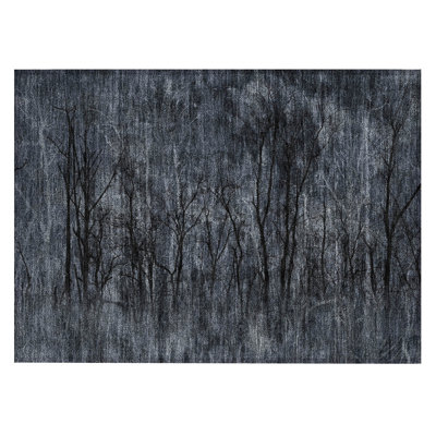 Machine Washable Indoor/Outdoor Xhevrie Charcoal Rug