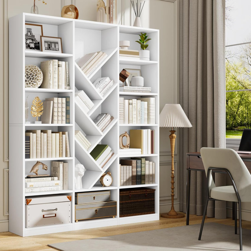 70.9"H X 55.1"W Wood 6 Tier Large Bookshelf With Storage, Modern Tall Floor Standing Book Shelf For Living Room、Bedroom And Office