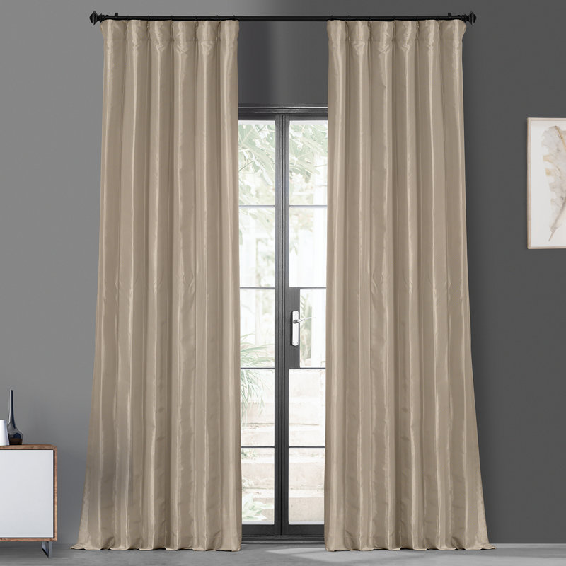 Rideau simple occultant et isolant en taffetas de soie avec passe-tringle Avedon, Beige antique, L 50 po x L 120 po