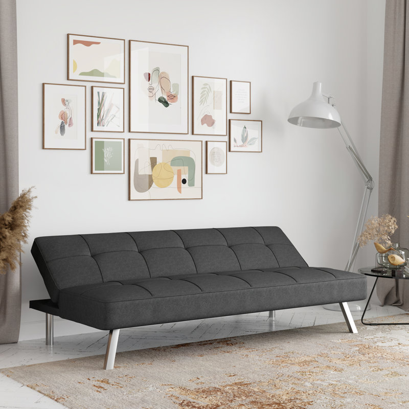 Serta Jameson 66.1" Tufted Convertible Sofa, Woven Polyester Fabric, Charcoal 100% Polyester