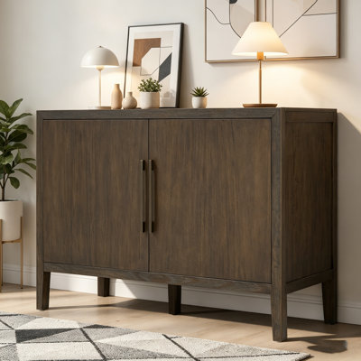 47.25" Farmhouse 2-Door Sideboard With Pine Veneer, Retro Wooden Storage Cabinet With Adjustable Feet & Metal Handles For Kitchen & Living Room