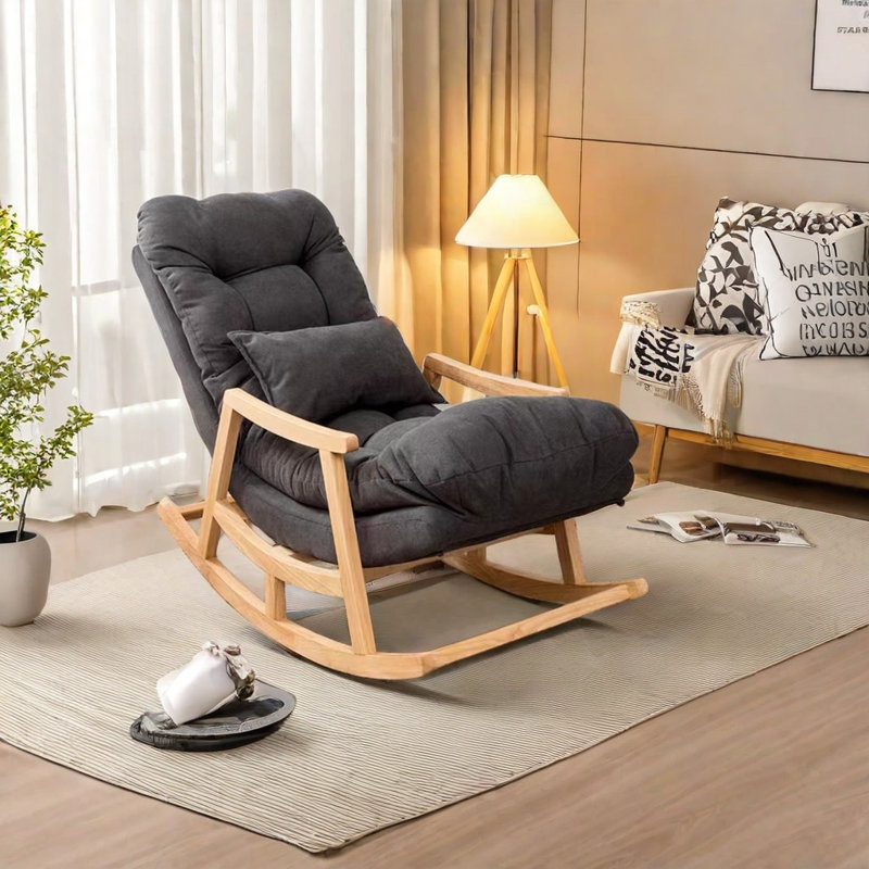 Chaise berçante en bois massif Cloud, Gris foncé