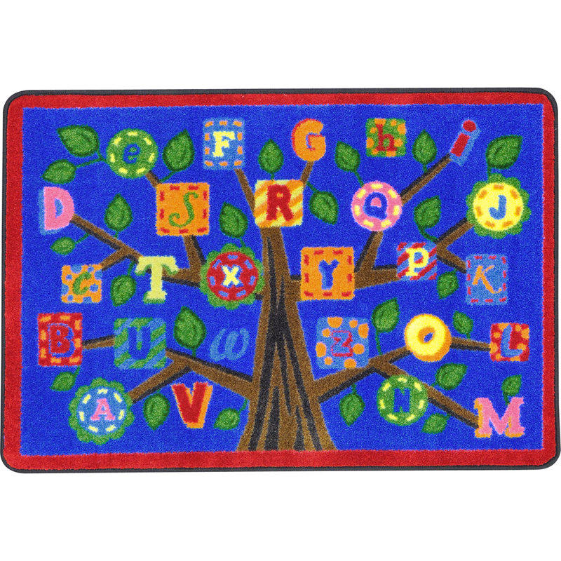 Tapis bleu Alphabet Leaves, Rectangle 2 pi 8 po x 3 pi 10 po