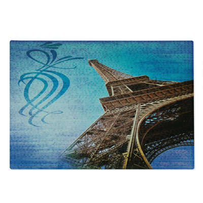 Ambesonne Paris Cutting Board Large Size Tilt Shot Eiffel Tower Travel Blue and Brown