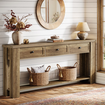70.9-Inch Console Table with 3 Drawers and Open Storage Shelf, Extra Long Narrow Entryway Sofa Tables for Hallway Foyer Entrance, Brown