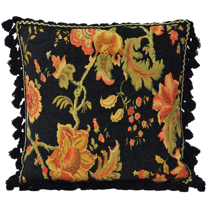 Babcock Floral Square Cushion Cover, Black, 55 x 55cm