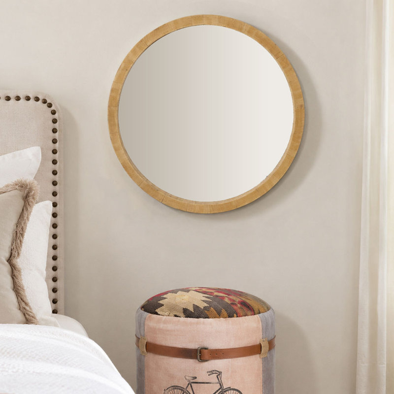 Miroir mural minimaliste en bois brun avec grain de bois naturel, 31,5 po x 31,5 po