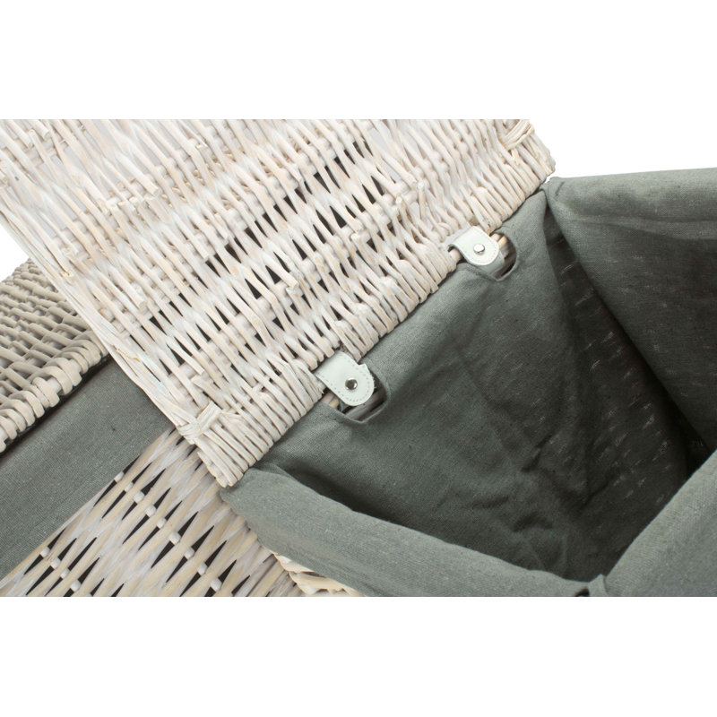 Wicker 2 Piece Square Laundry Basket Set With Lining, White/Grey