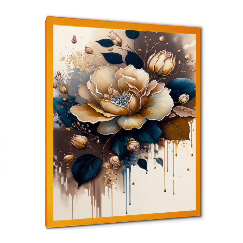 Art sur toile rose et brune, H 44 po x l 34 po x P 1,5 po, Impression dorée sur toile encadrée