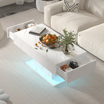 Led Coffee Table High Gloss Coffee Table With 2 Drawers