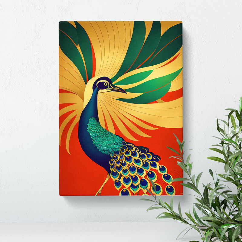 Peacock Art Deco No.1 - Wrapped Canvas, 50cm H x 35cm W x 3cm D
