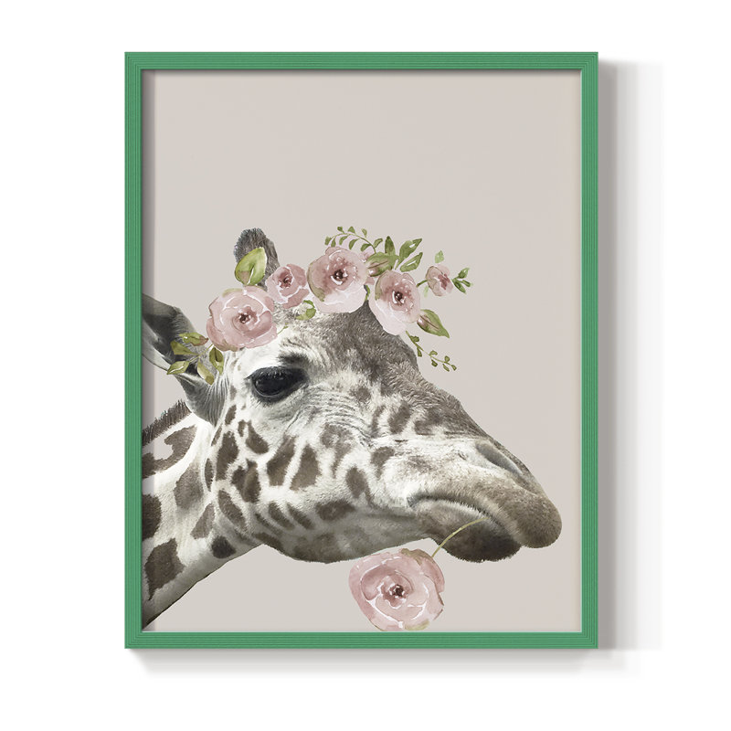 «Peek A Boo Giraffe II», reproduction encadrée - bois massif, Vert, H 10 po x l 8 po