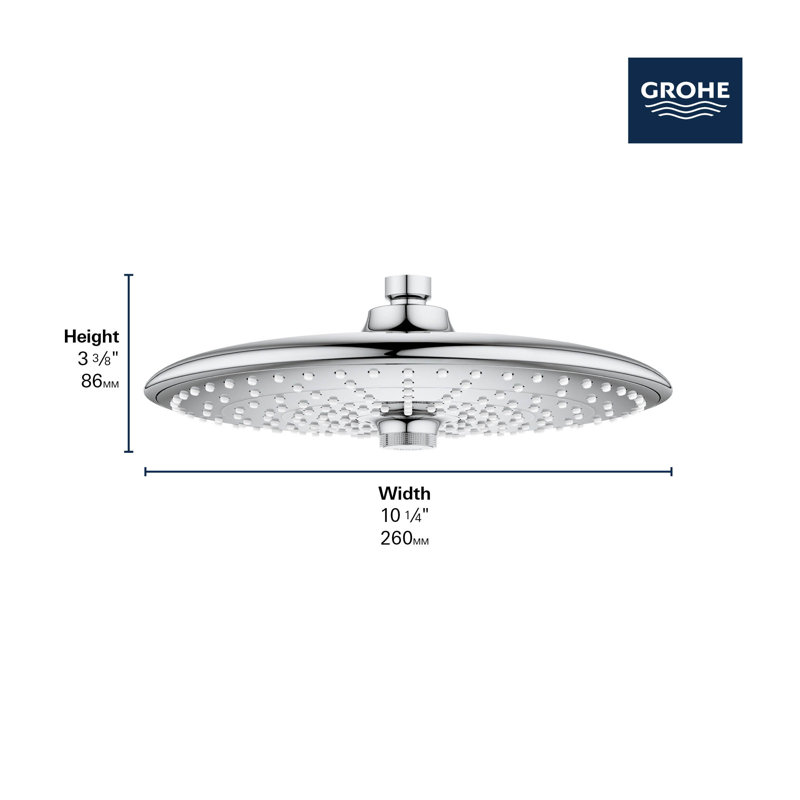 Pomme de douche à 3 réglages Euphoria avec réglages SmartRain, Chrome étoilé, 2.8 gpm