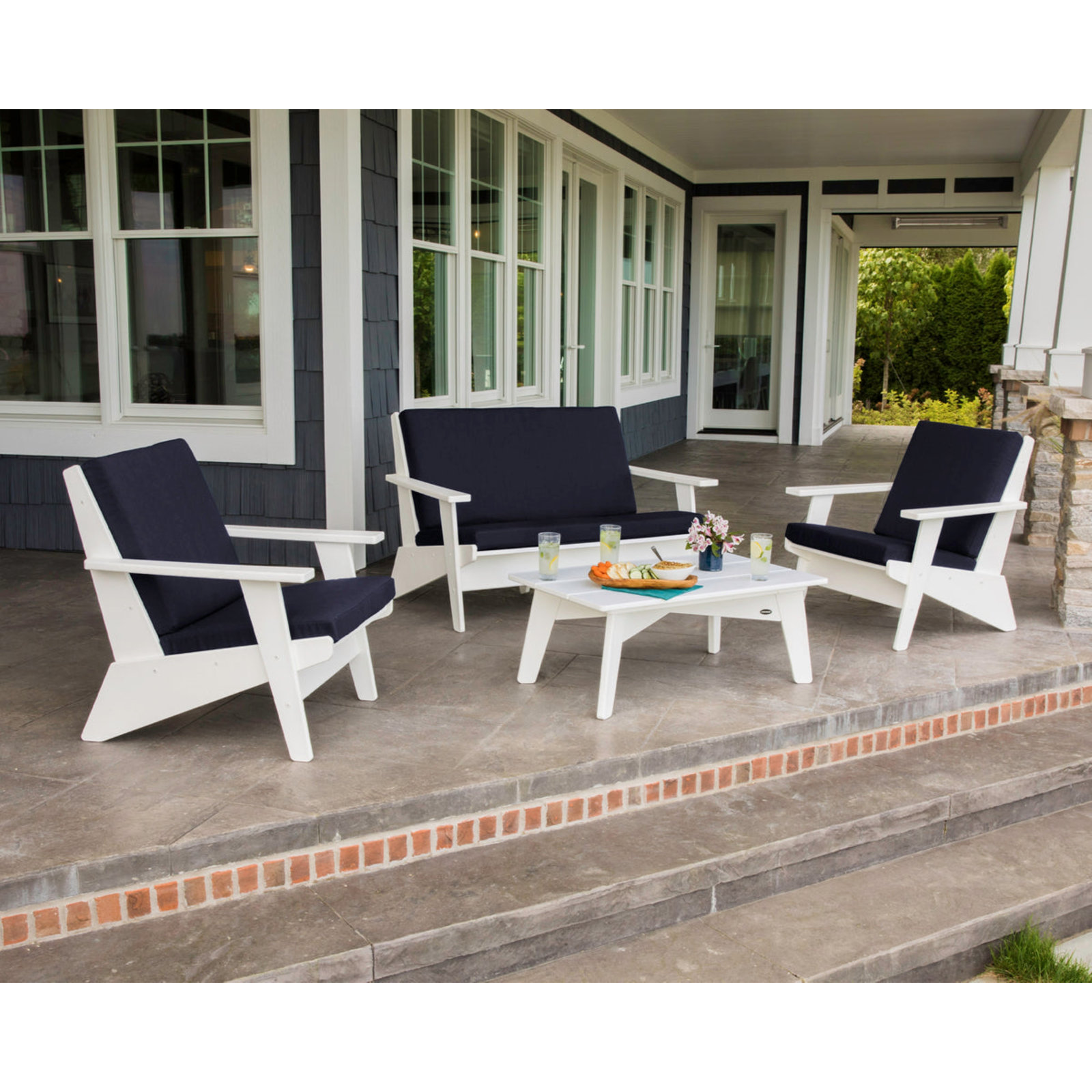 POLYWOOD® Riviera 4-Person Patio Seating Group, Marine Indigo, White